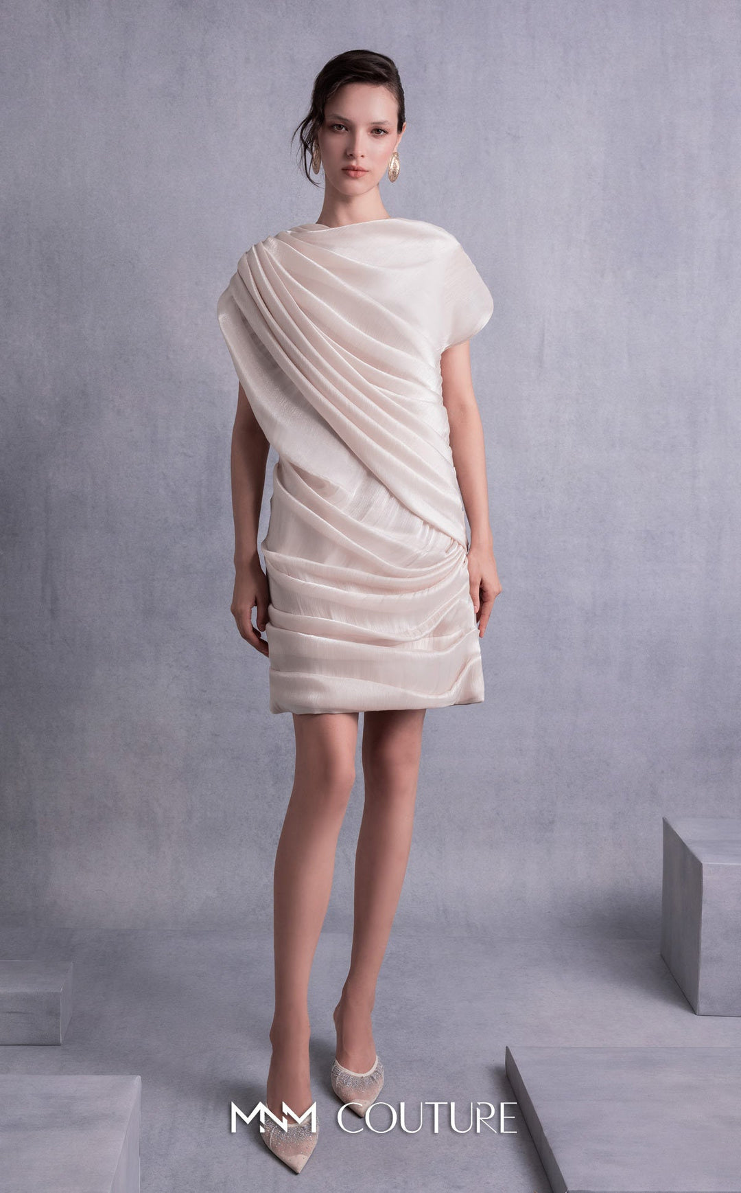 Gaby Charbachy GOS2533 draped cap sleeve dress with cowl back front view