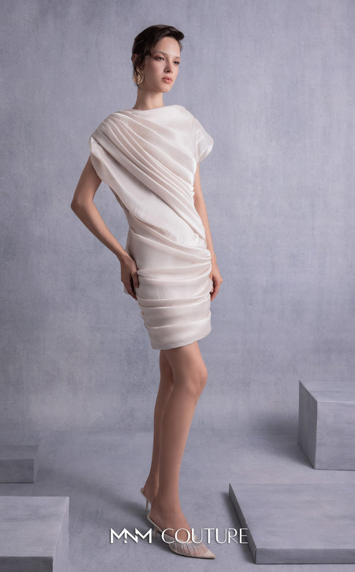 Gaby Charbachy GOS2533 draped cap sleeve dress with cowl back three-quarter view