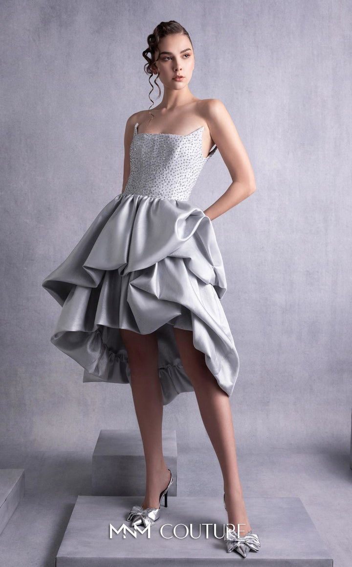 Gaby Charbachy GOS2538 embellished corset dress with tiered bubble skirt three-quarter view