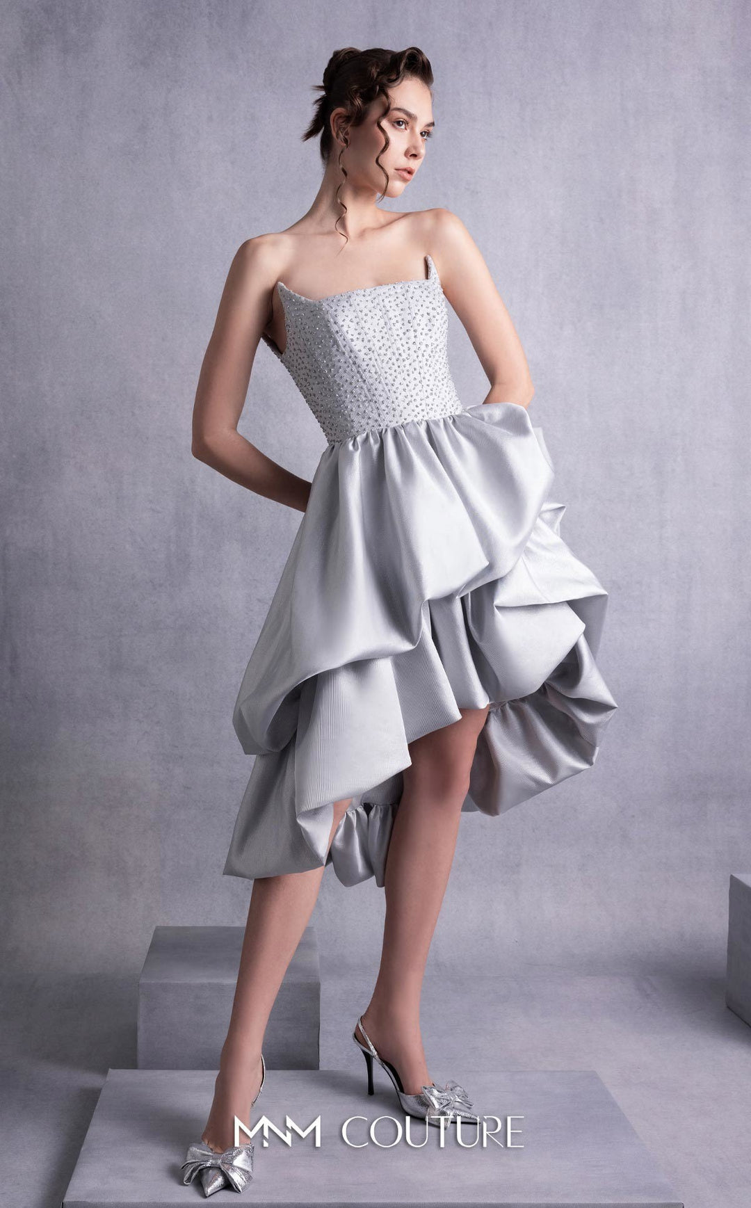 Gaby Charbachy GOS2538 embellished corset dress with tiered bubble skirt side view