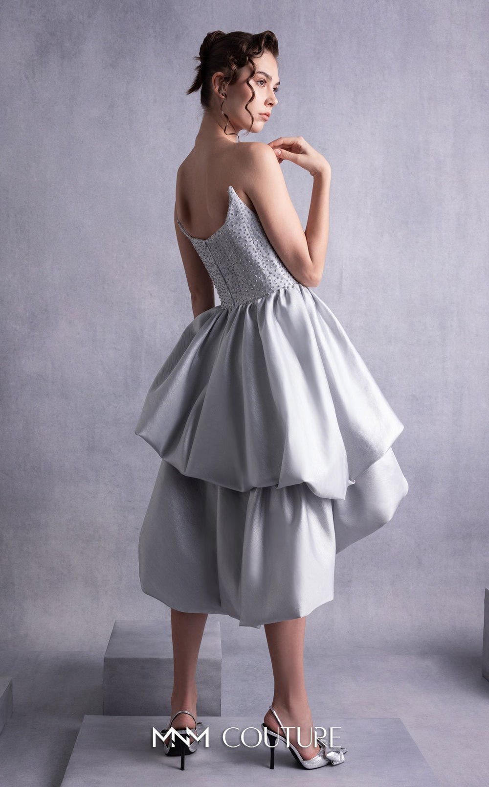 Gaby Charbachy GOS2538 embellished corset dress with tiered bubble skirt back view