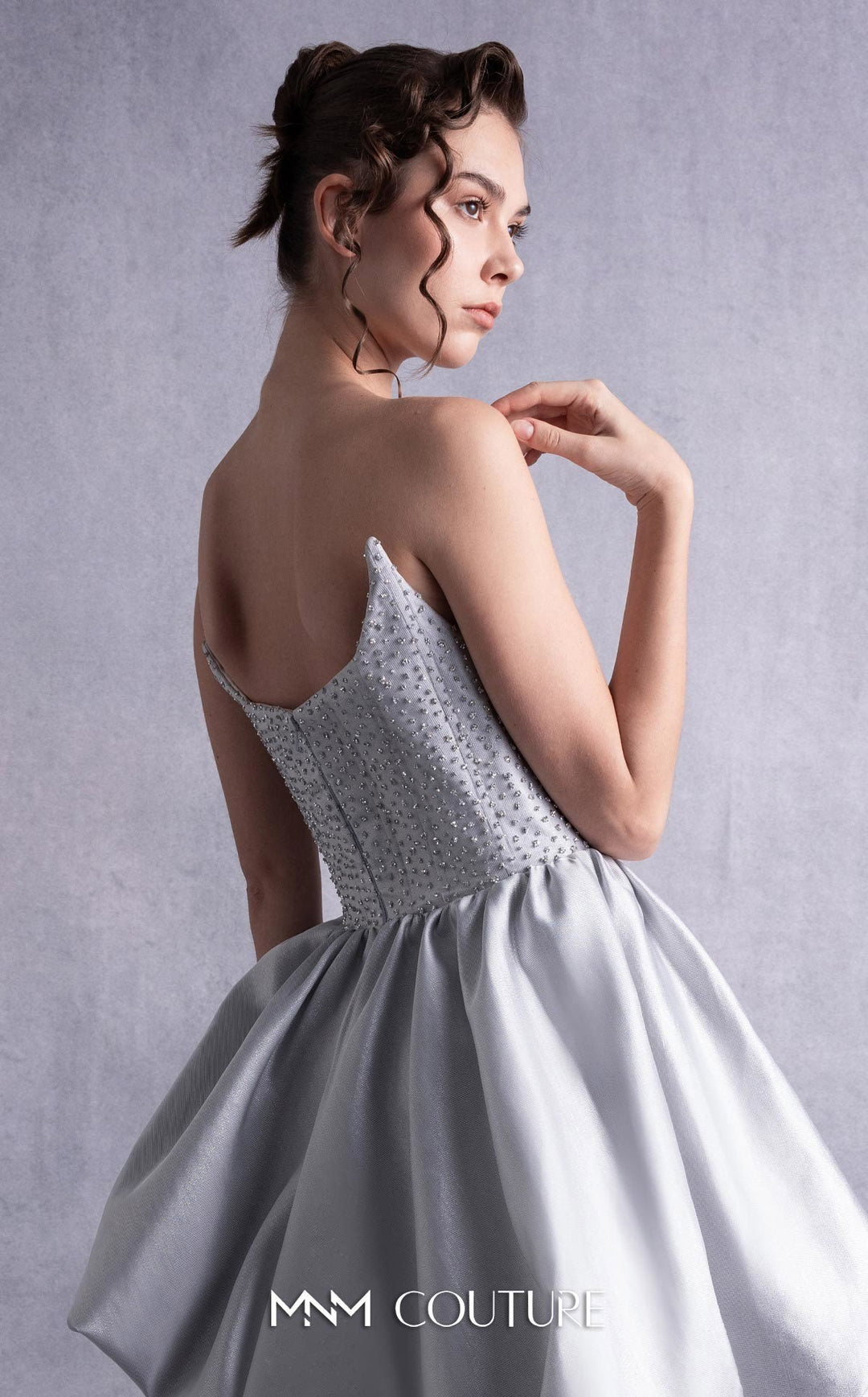 Gaby Charbachy GOS2538 embellished corset dress with tiered bubble skirt back detail