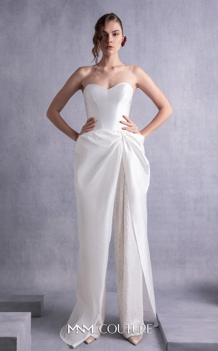 Gaby Charbachy GOS2540 strapless sweetheart jumpsuit with draped overskirt three-quarter view
