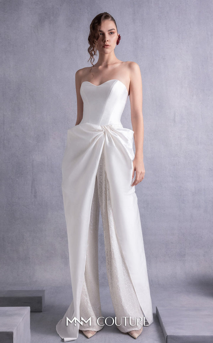 Gaby Charbachy GOS2540 strapless sweetheart jumpsuit with draped overskirt side view
