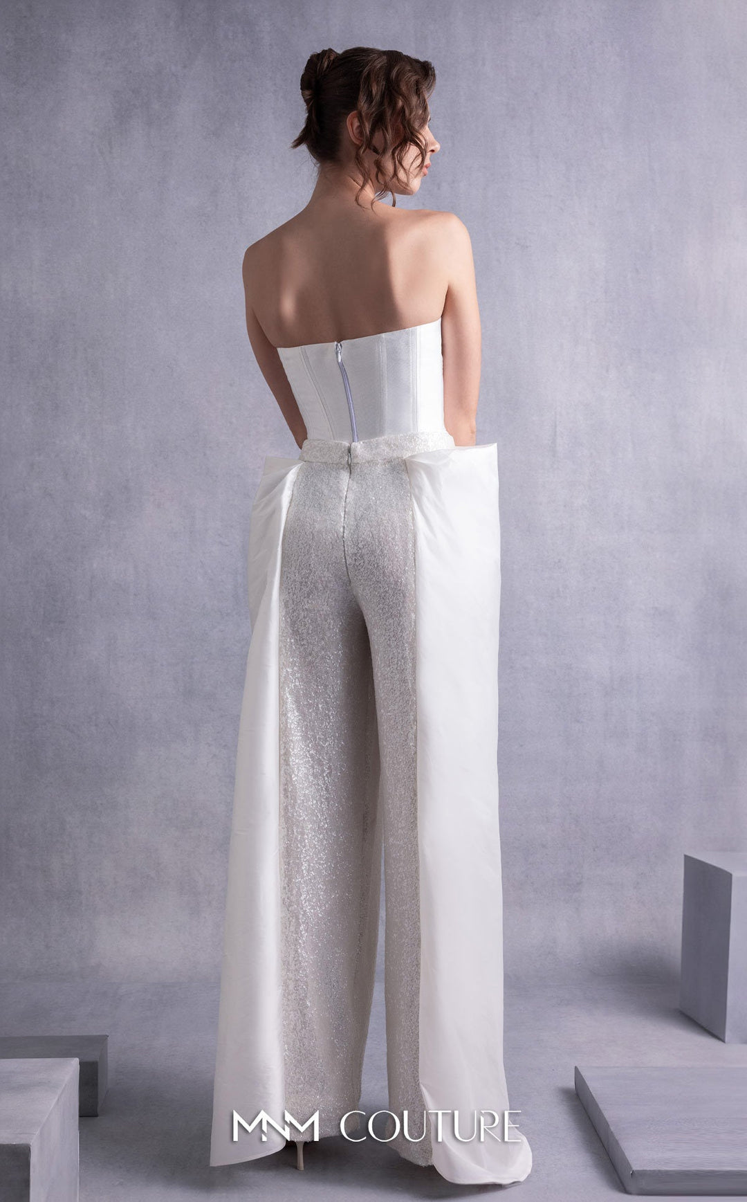 Gaby Charbachy GOS2540 strapless sweetheart jumpsuit with draped overskirt back view