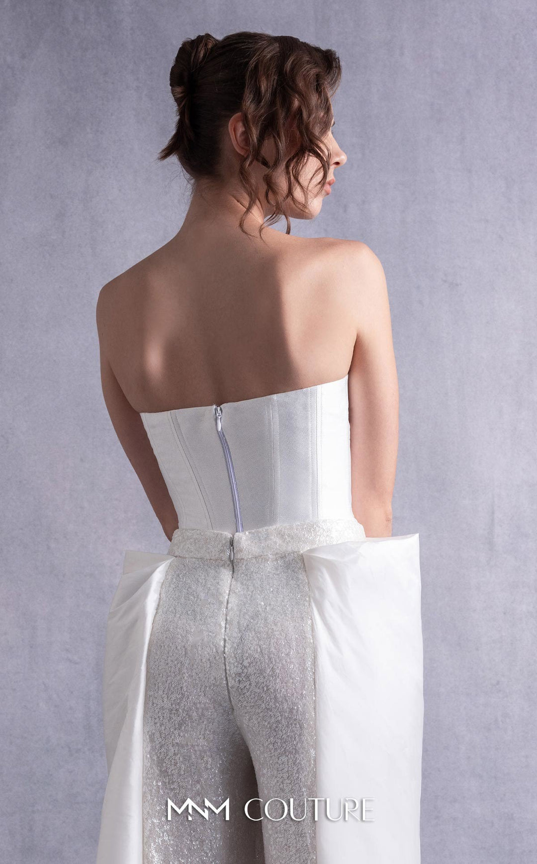 Gaby Charbachy GOS2540 strapless sweetheart jumpsuit with draped overskirt back detail