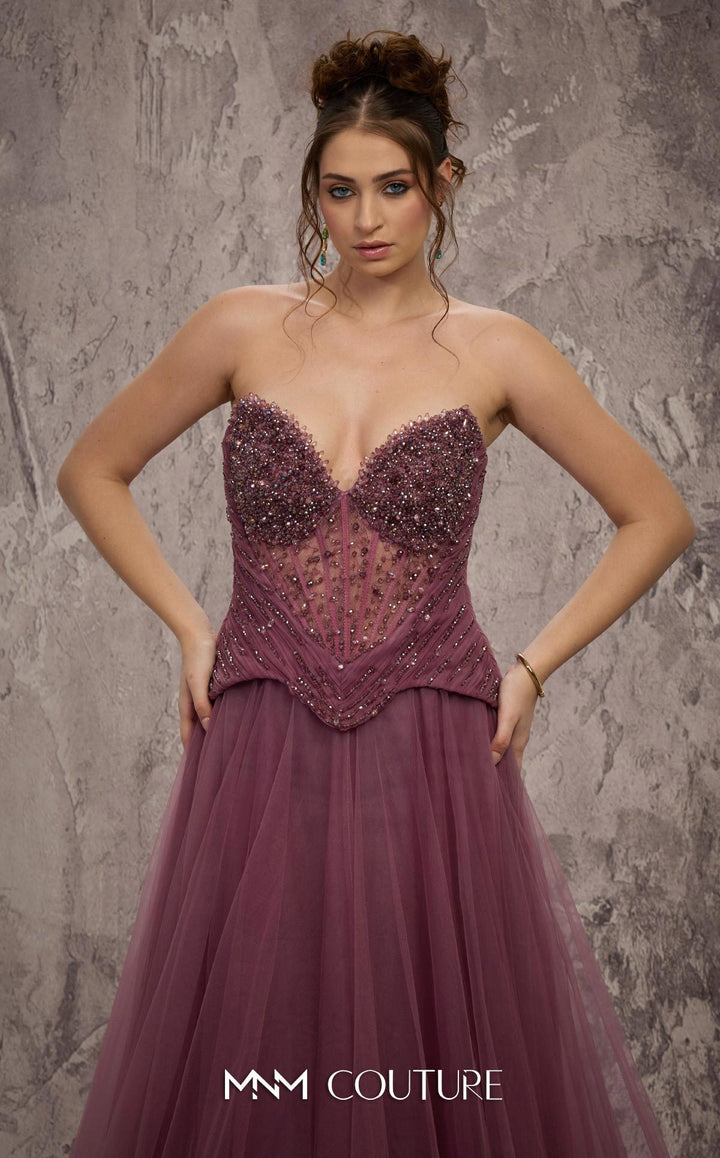 MNM Couture Style J03608: A-Line Organza Gown with Beaded Corset