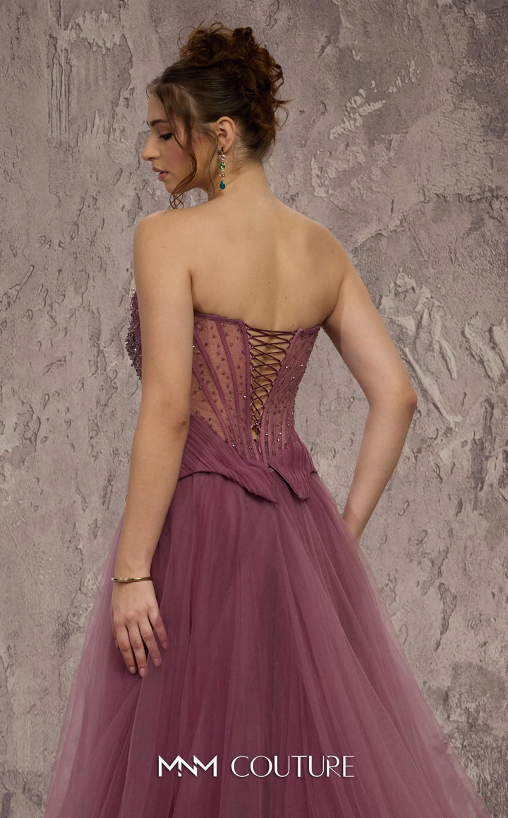 MNM Couture Style J03608: A-Line Organza Gown with Beaded Corset