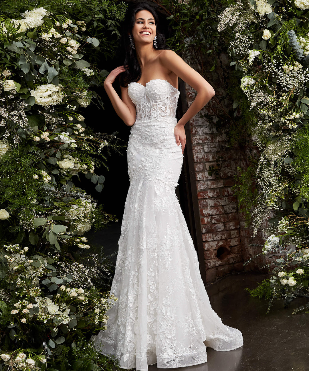 Jovani JB02836 Off White Strapless Embroidered Bridal Dress