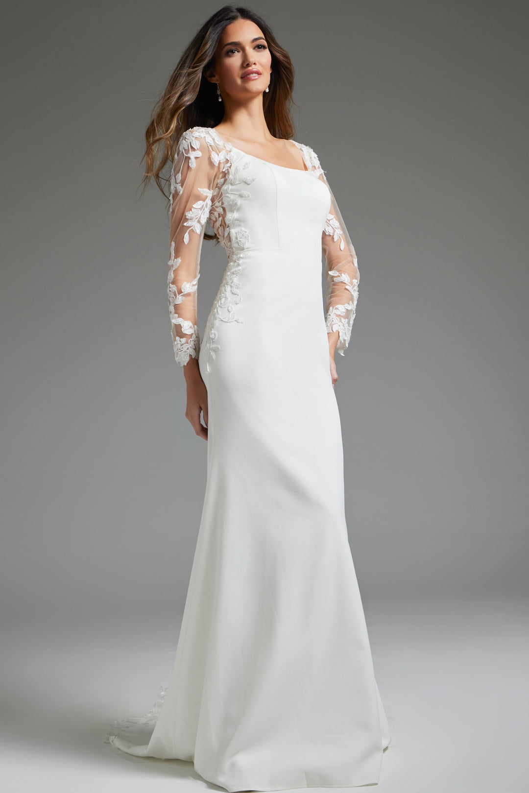 Jovani JB42297 Ivory Long Sleeve Sheath Bridal Dress