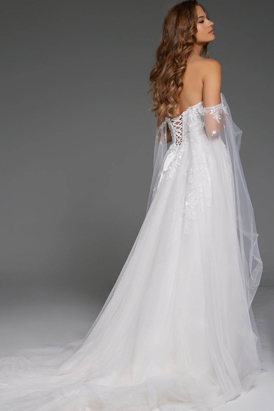 Jovani JB42481 Off the Shoulder Wedding Gown with Delicate Floral Embroidery