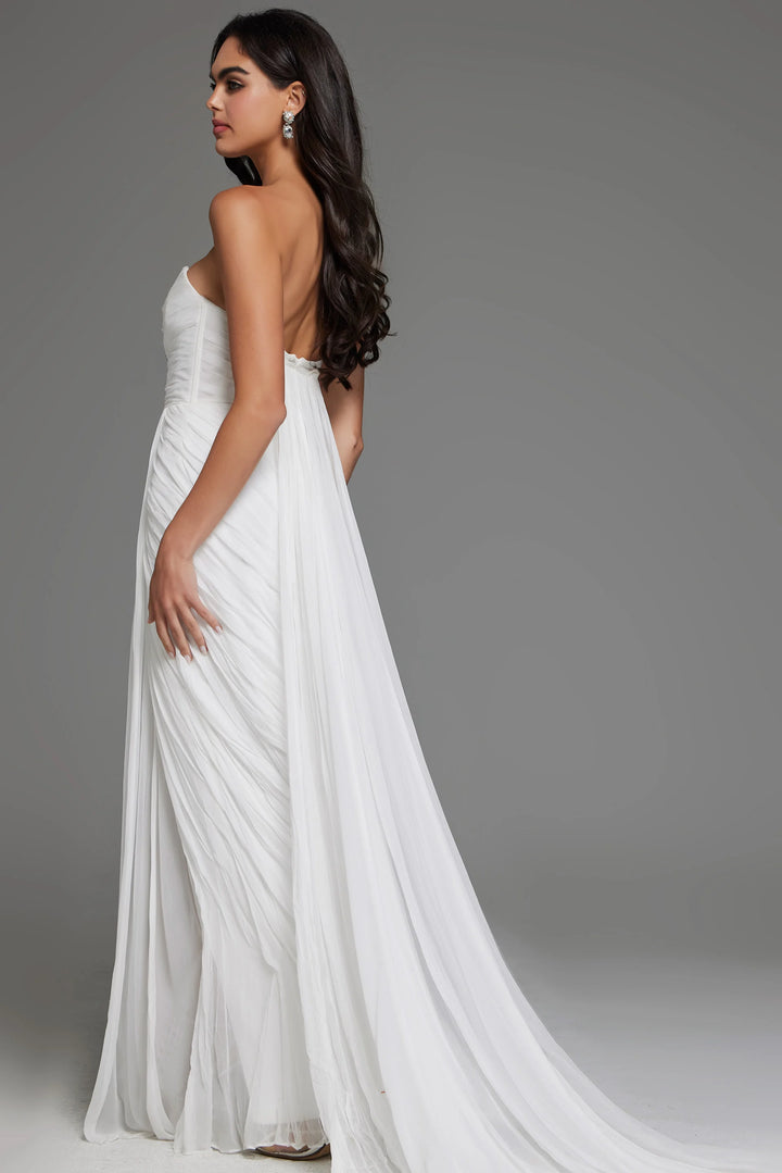 Jovani JB43897 Strapless Draped Bridal Gown with High Slit and Flowing Train