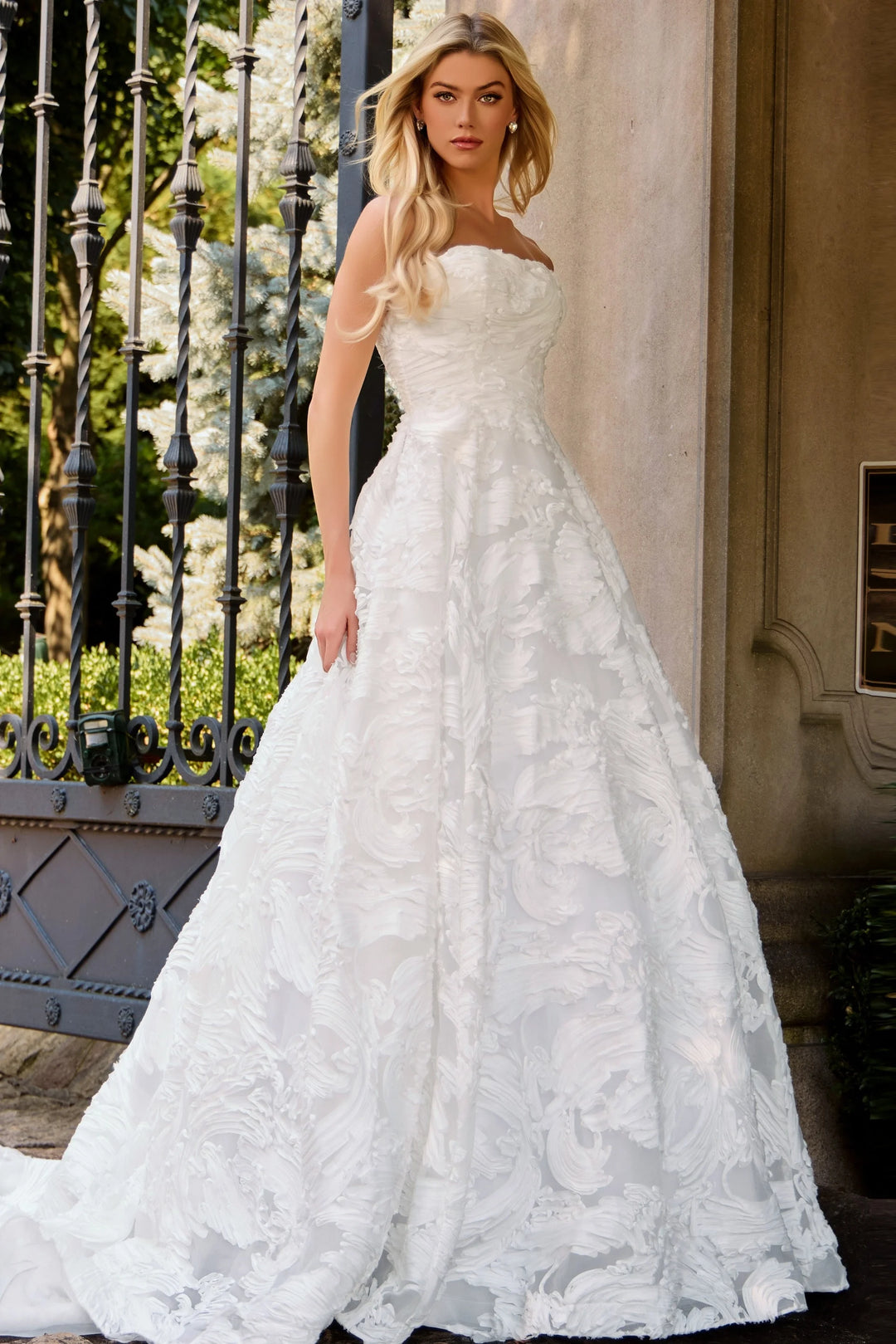 Jovani JB44115 Strapless Textured Ball Gown Wedding Dress