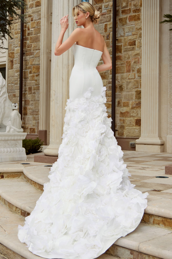 Jovani JB45120 Strapless Mermaid Wedding Dress with 3D Floral Train