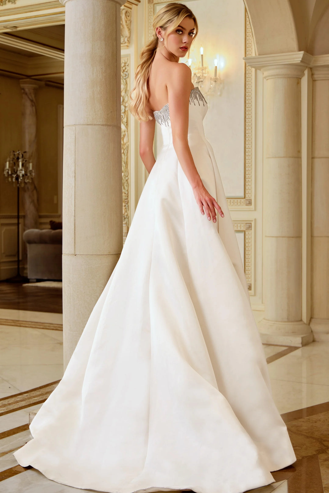 Jovani JB45132 Strapless Ball Gown Wedding Dress with Crystal Bodice