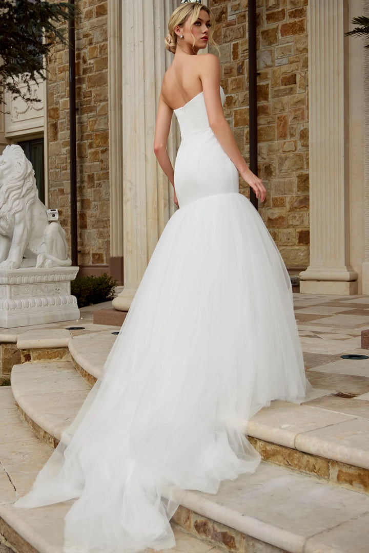 Jovani JB45361 Strapless Mermaid Wedding Dress With Tulle Skirt