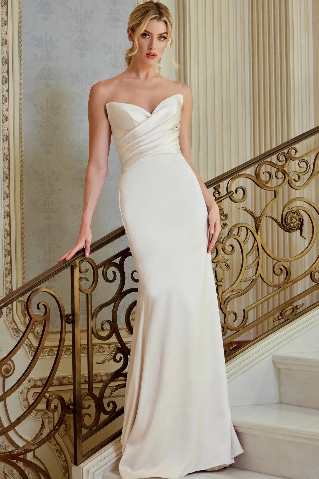 Jovani JB45837 Sweetheart Strapless Draped Crossover Bridal Dress