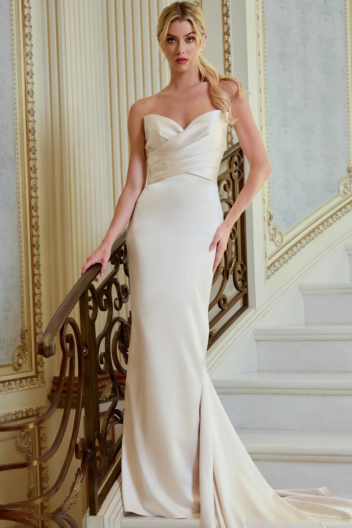 Jovani JB45837 Sweetheart Strapless Draped Crossover Bridal Dress