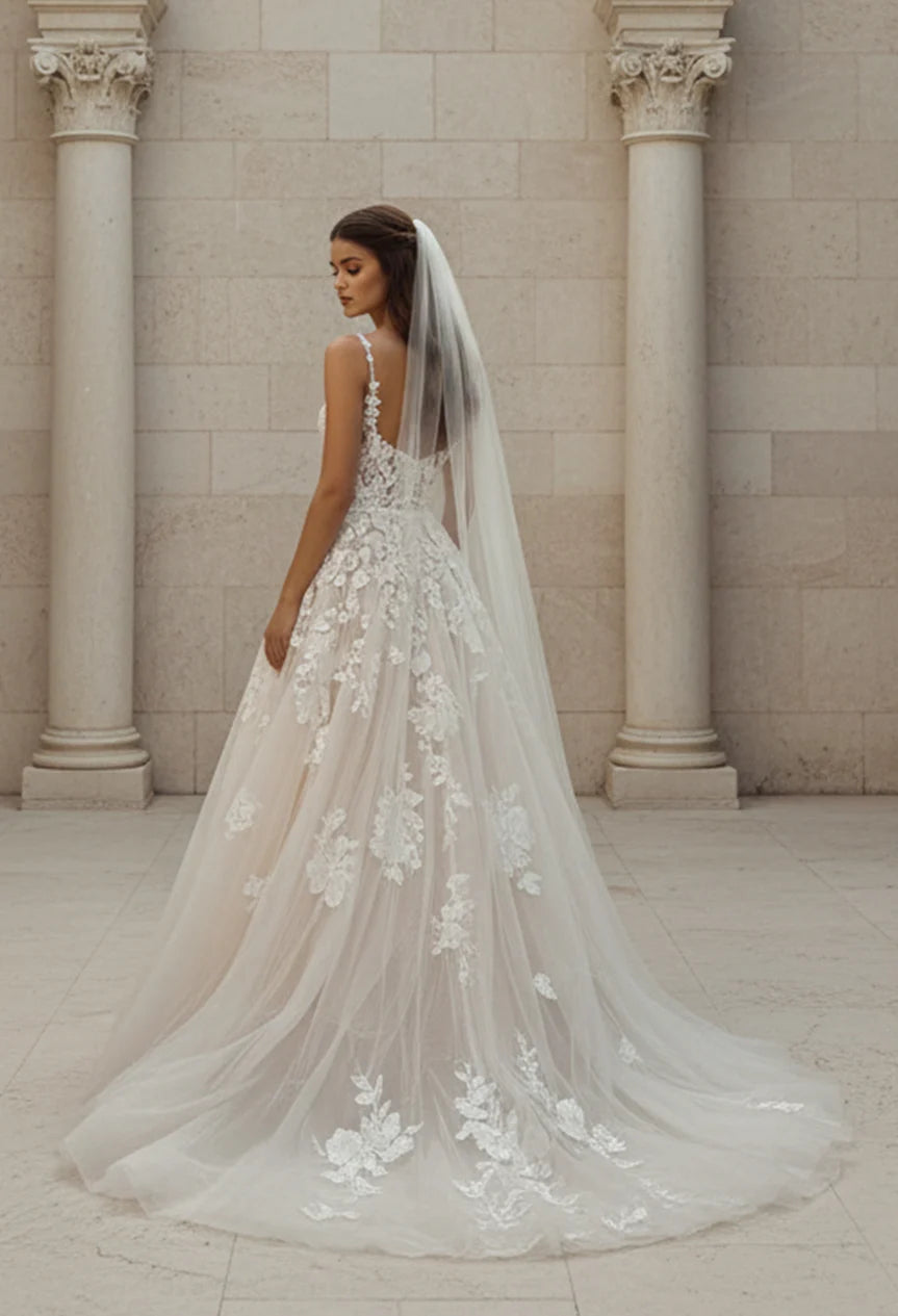 Jovani JB99062 Floral Lace A Line Bridal Gown With Sheer Bodice