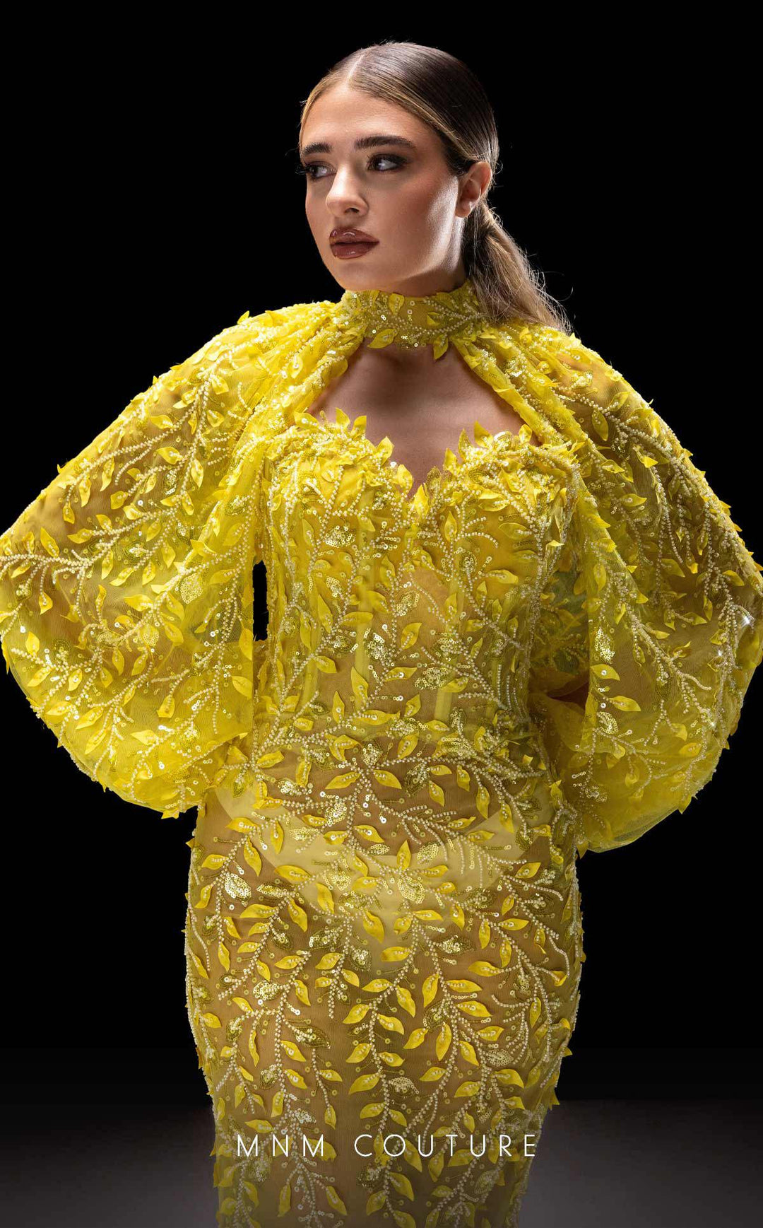 MNM Couture K4231 evening gown bodice and sleeve detail view