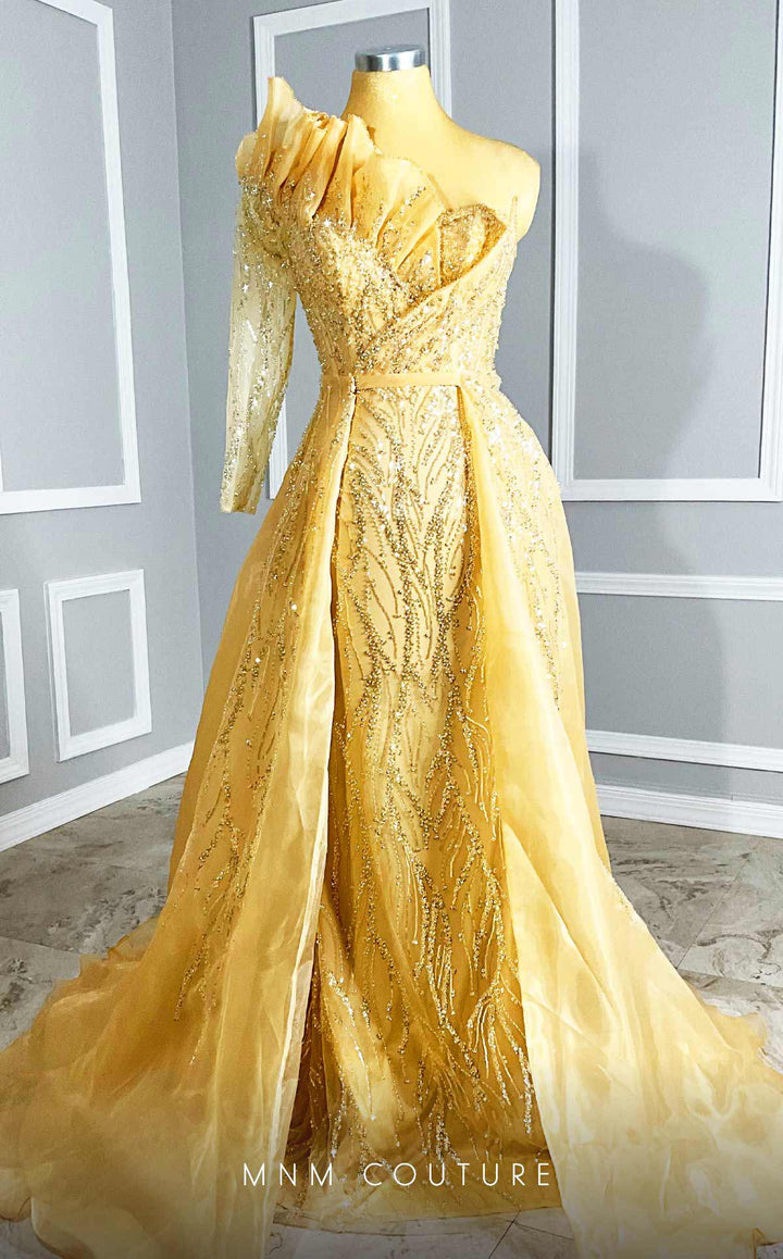 MNM Couture M1114 : Embroidered Asymmetrical Couture Tulle Gown - FOSTANI.com