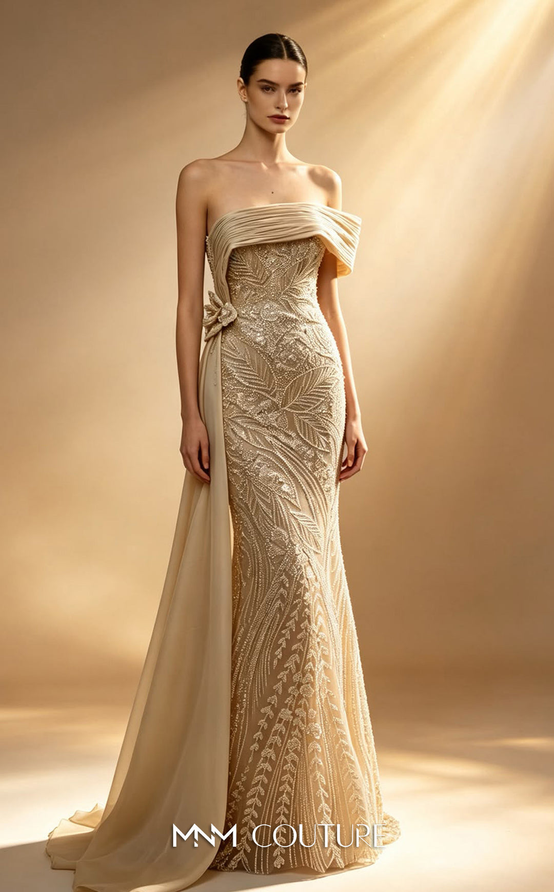 MNM Couture M1313 evening gown, full-length front view