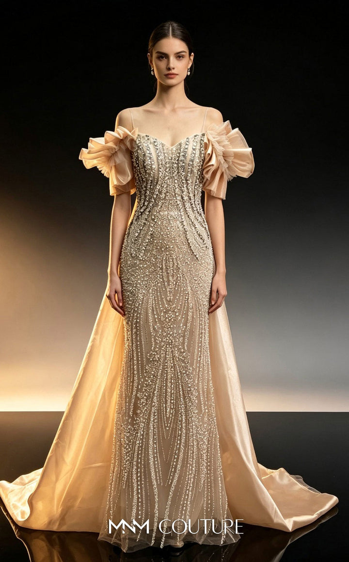 MNM Couture M1314 Sweetheart Off-the-Shoulder Beaded Couture Dress