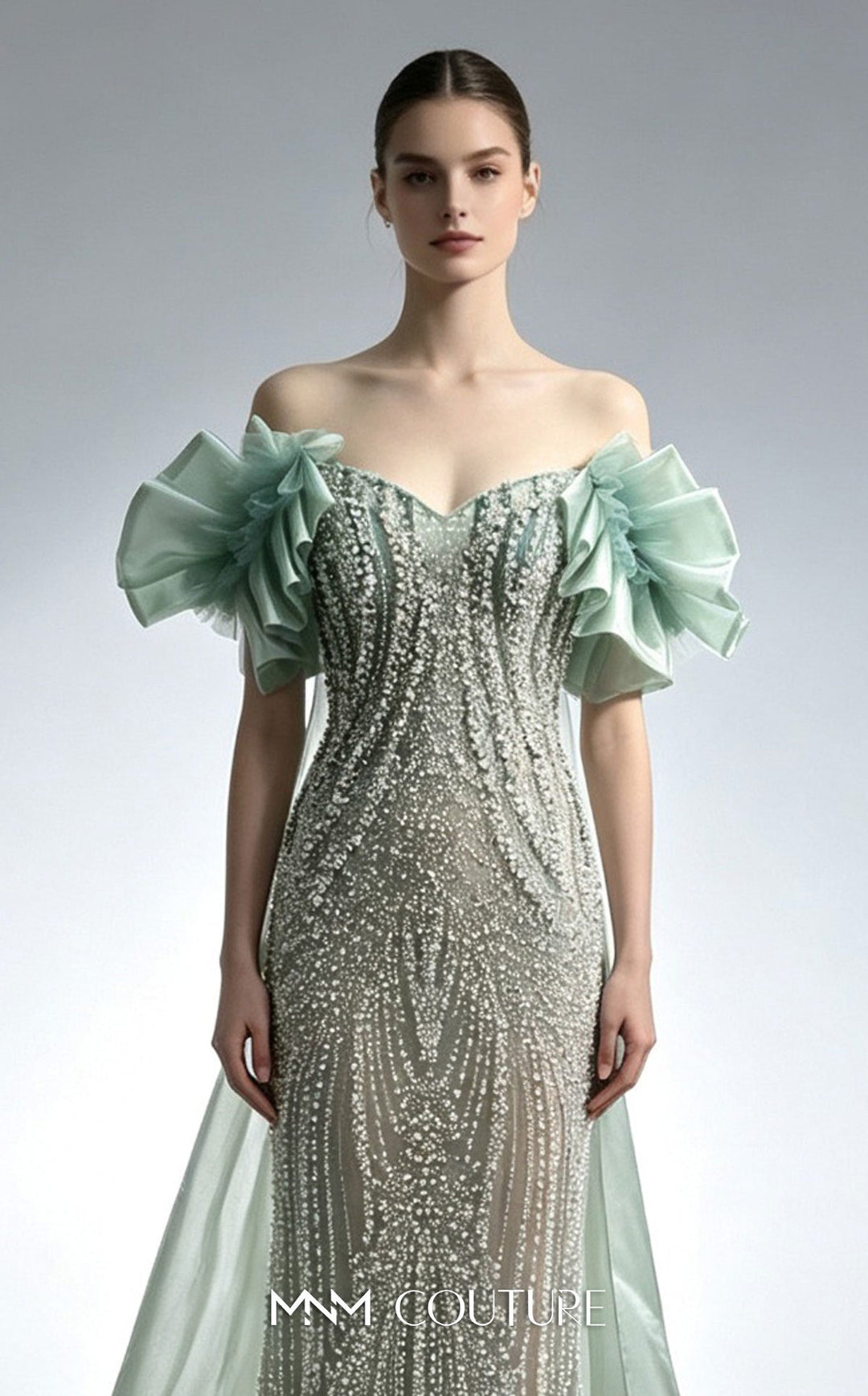 MNM Couture M1314 Sweetheart Off-the-Shoulder Beaded Couture Dress