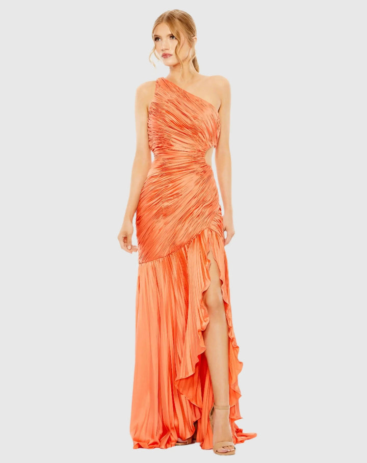 Mac Duggal 49683 Side Cut-Out One-Shoulder Pleated Gown