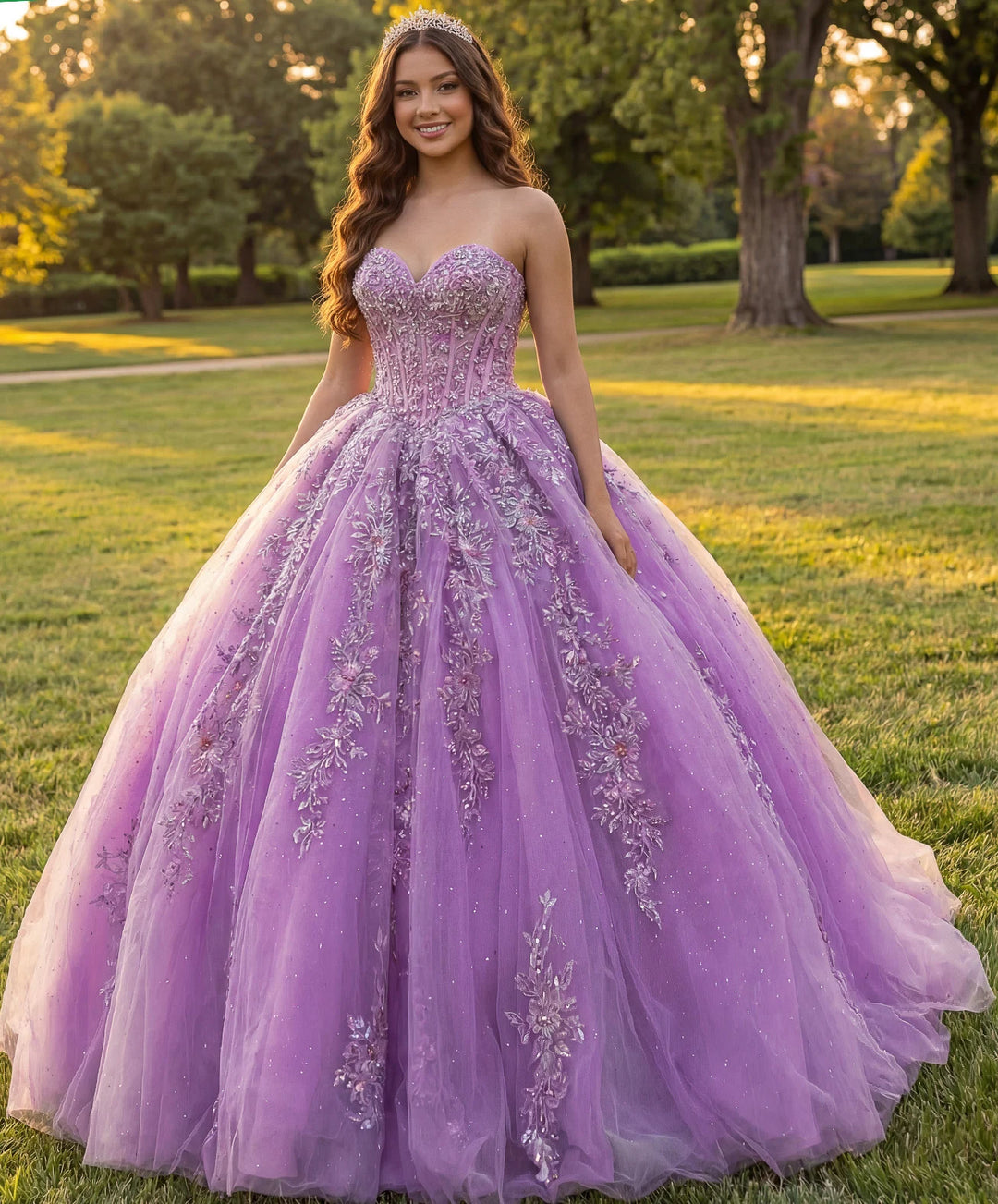 Jovani Q43432 Quinceañera Dress with Glitter and Floral Lace