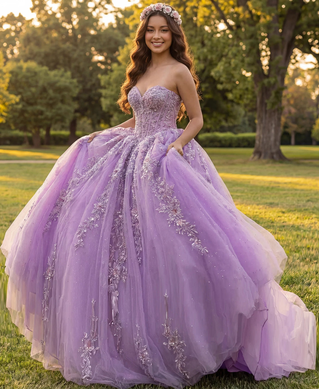Jovani Q43432 Quinceañera Dress with Glitter and Floral Lace