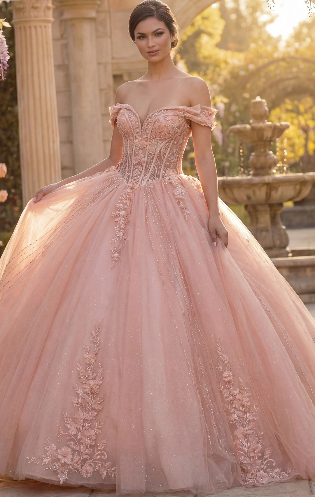 Jovani Q44558 Elegant Off Shoulder Lace Corset Ball Gown