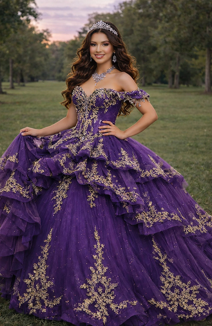 Jovani Q48439 Quinceañera Ball Gown with Gold Embroidery