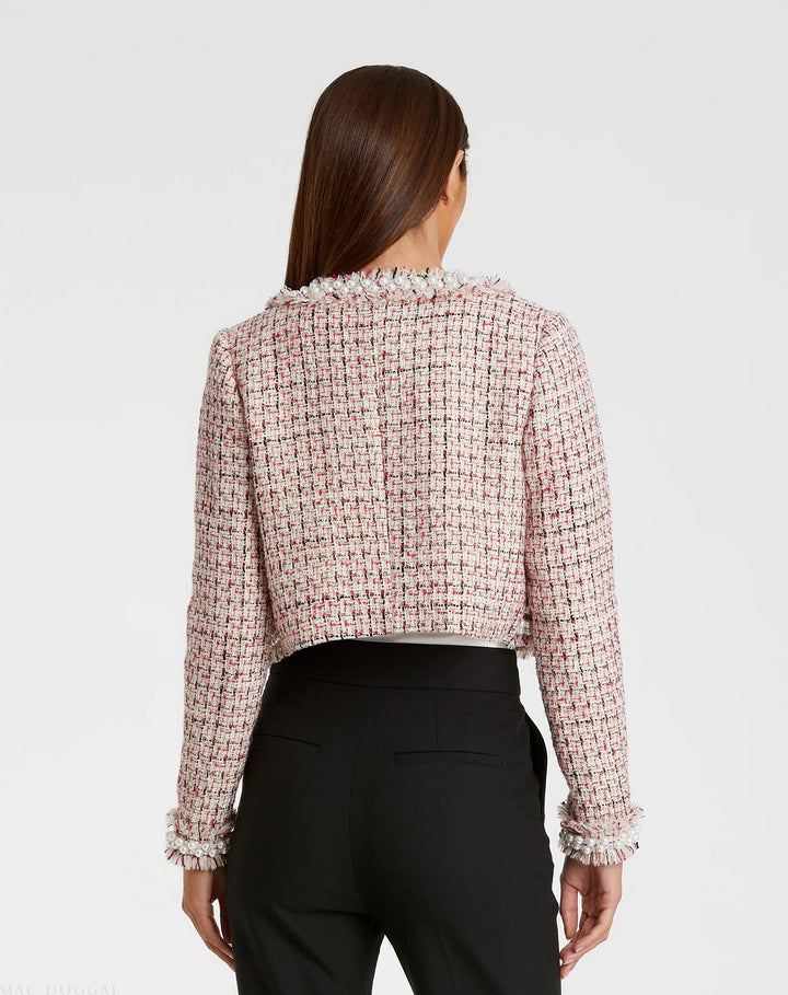 Mac Duggal R20801 Pearl Trim Long Sleeve Cropped Jacket