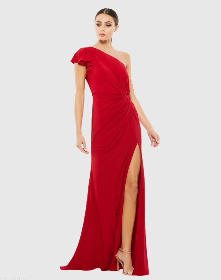 Mac Duggal 67858 Ruffled One Shoulder Draped Gown