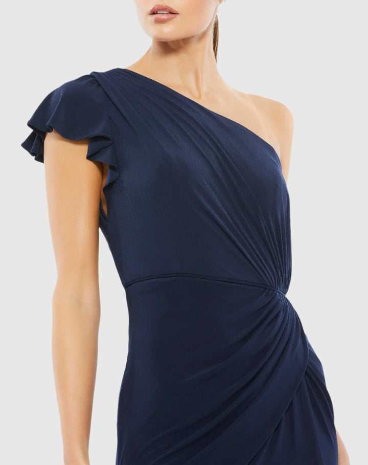 Mac Duggal 67858 Ruffled One Shoulder Draped Gown