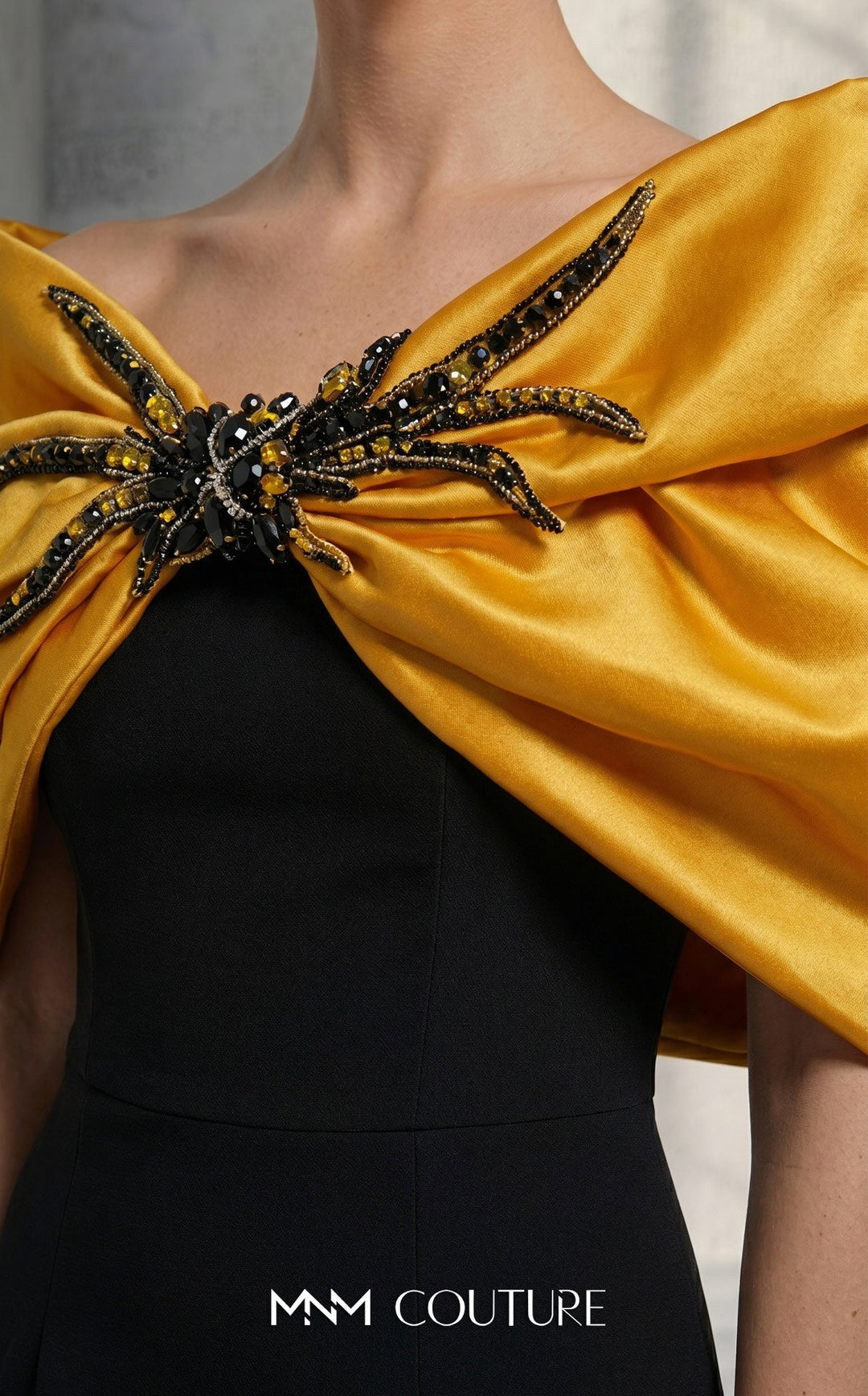 MNM Couture V07508 : Cap Sleeve Satin two colors Gown with Bow - FOSTANI.com