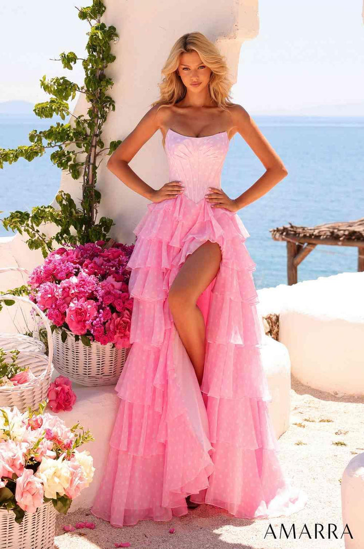Amarra 89815 strapless tiered ruffle prom dress front view