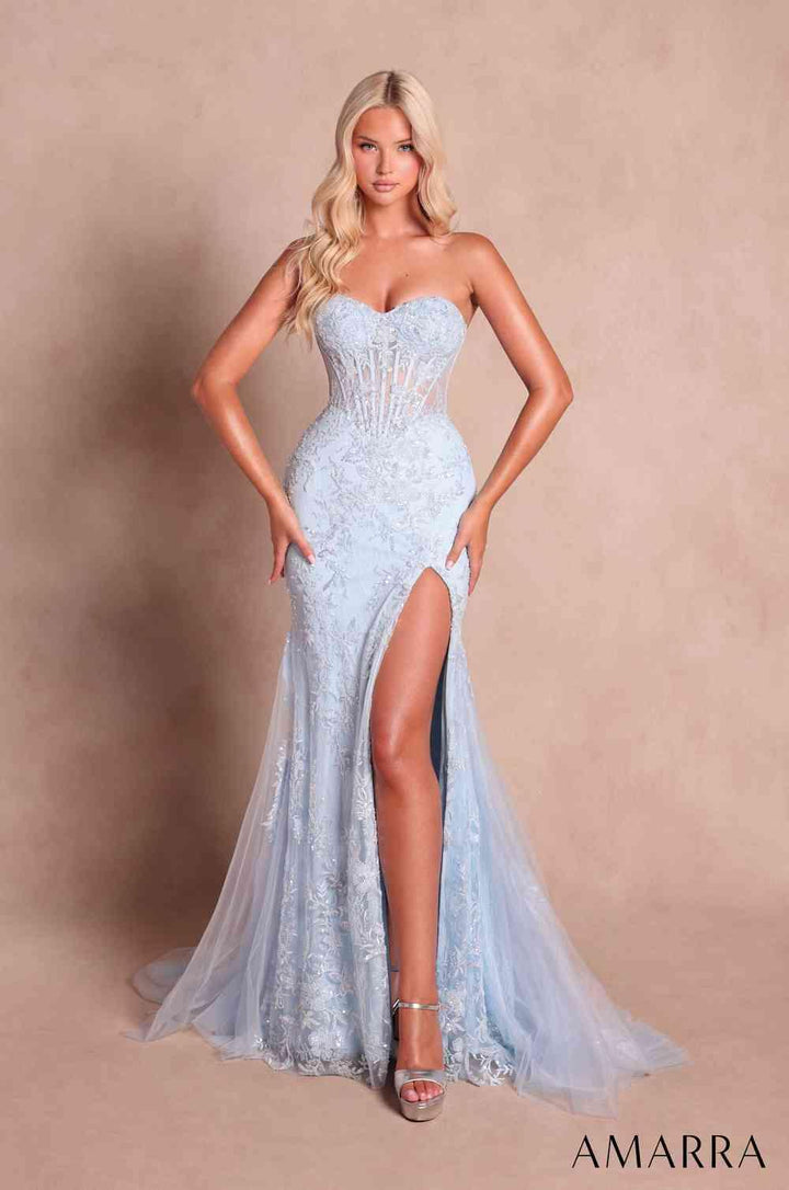 Amarra 89820 sheer corset sweetheart gown front view