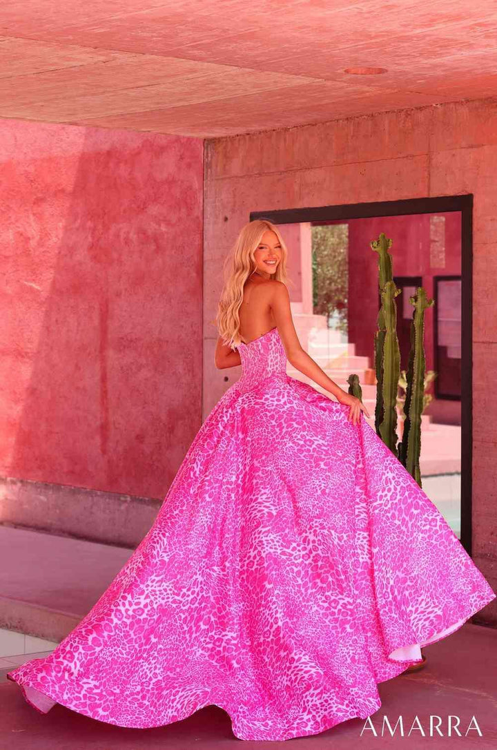 Amarra 89857 full skirt print prom gown back view