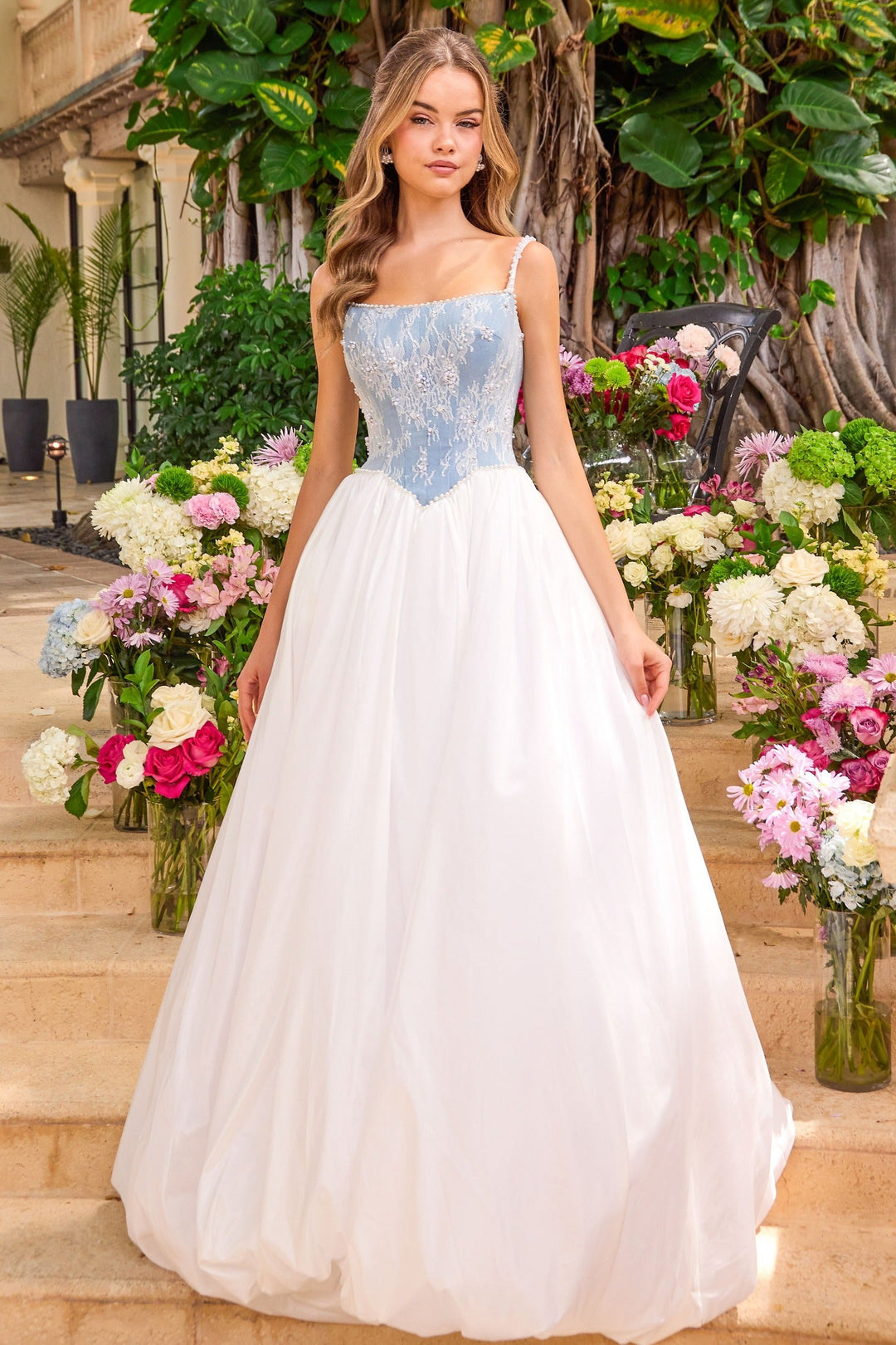 Ava Presley 42519 lace corset tulle ball gown front view
