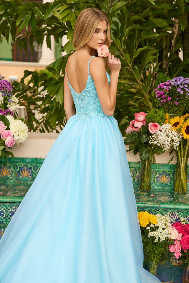 Ava Presley 47242 - Couture Beaded Ballgown with Organza Skirt Long Train - FOSTANI.com