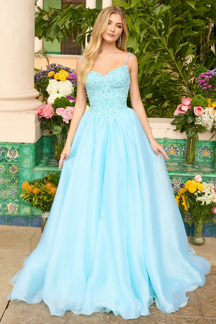 Ava Presley 47242 - Couture Beaded Ballgown with Organza Skirt Long Train - FOSTANI.com