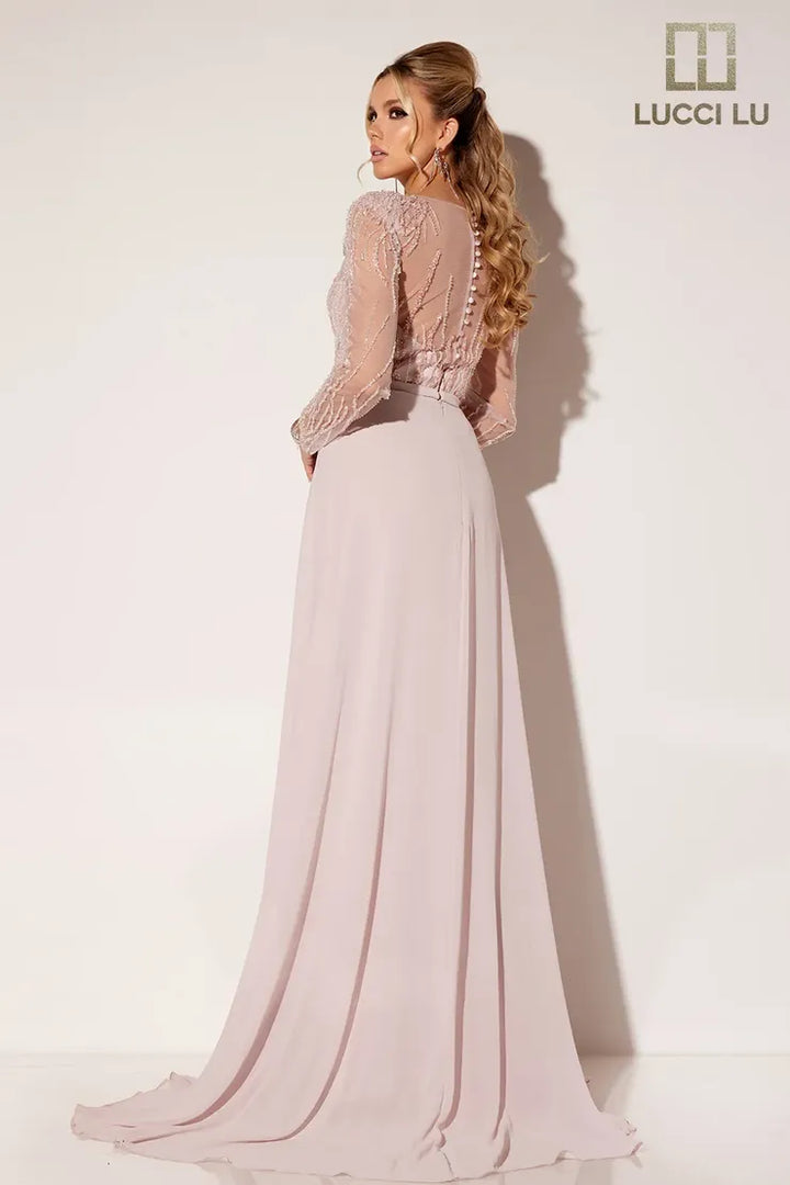 Lucci Lu C8069 Long Sleeve High Slit Mother of the Bride Dress