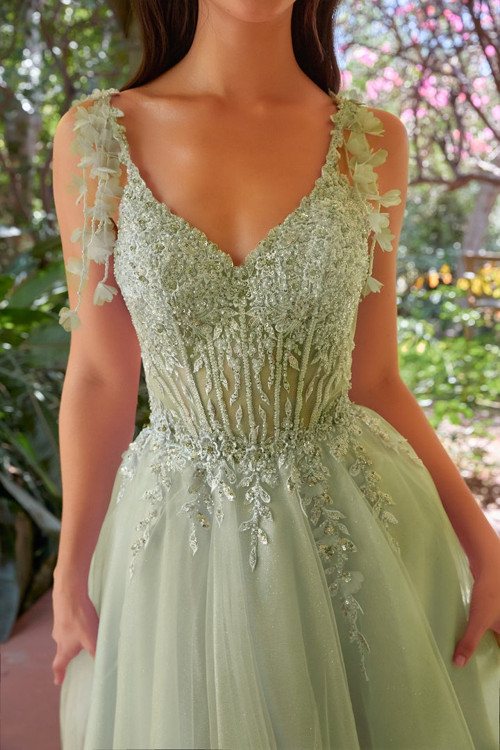 Ladivine CD0249 V-neck illusion corset short homecoming dress bodice detail