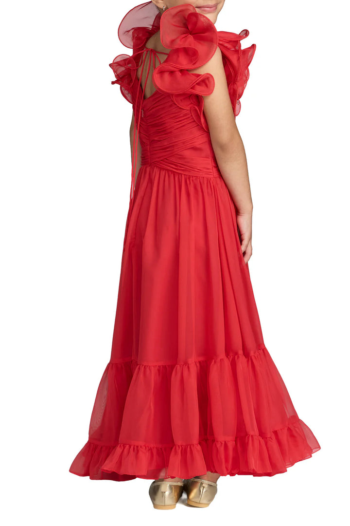 Mac Duggal 68669 Girls Floral Chiffon Ruffle Shoulder Dress