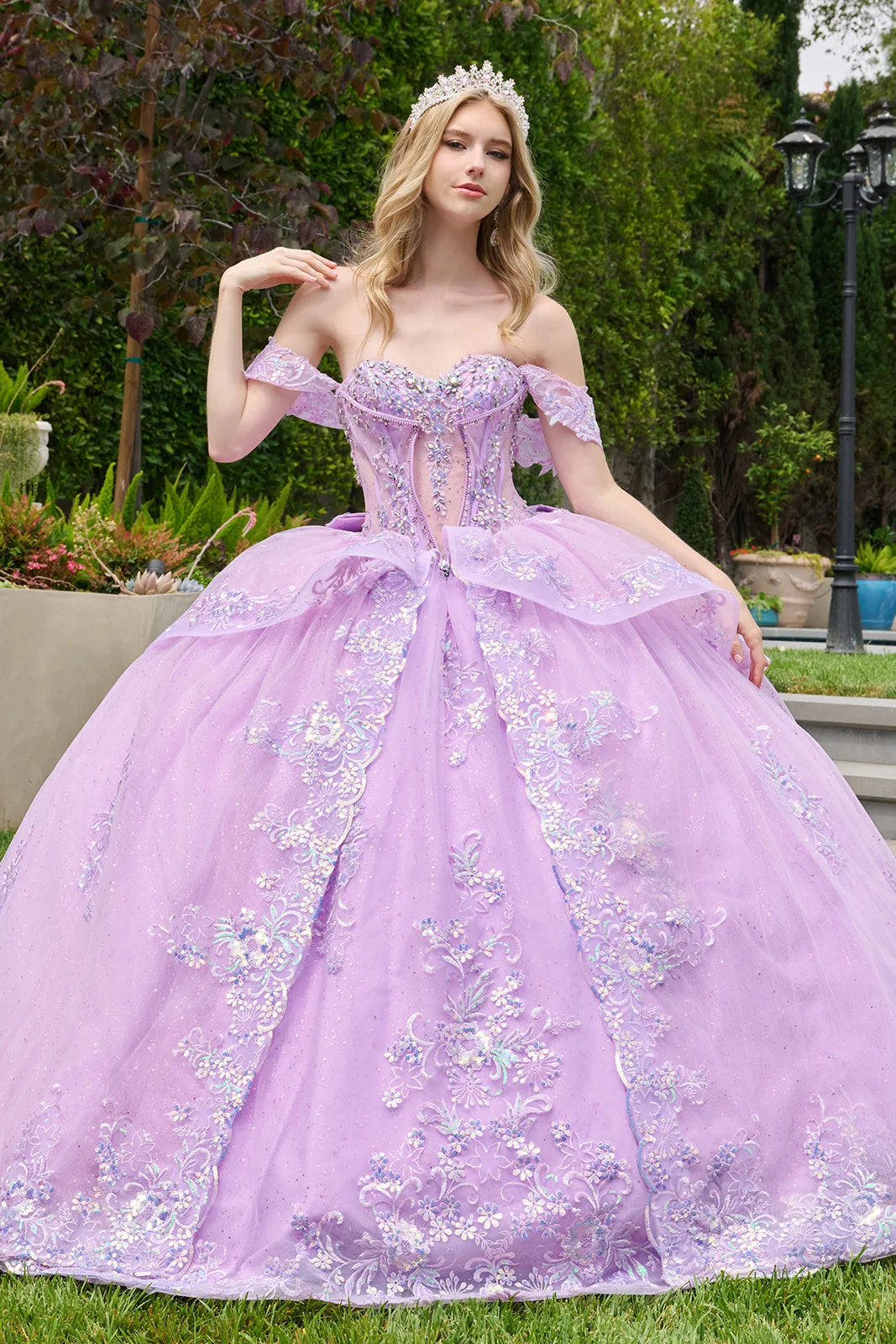 GLS Collective GL3848 open corset quinceanera ball gown front view