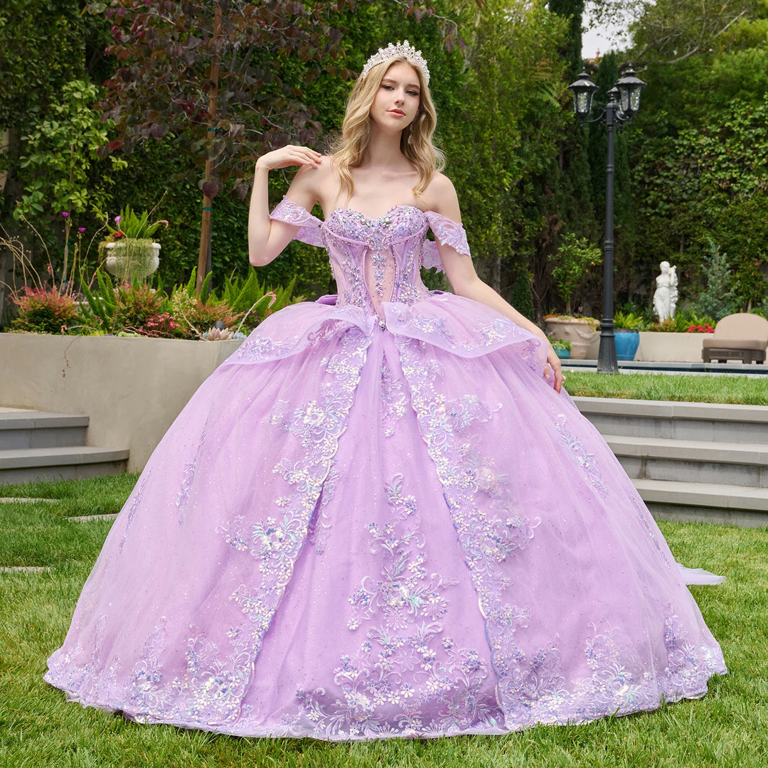 GLS Collective GL3848 open corset quinceanera ball gown full front view