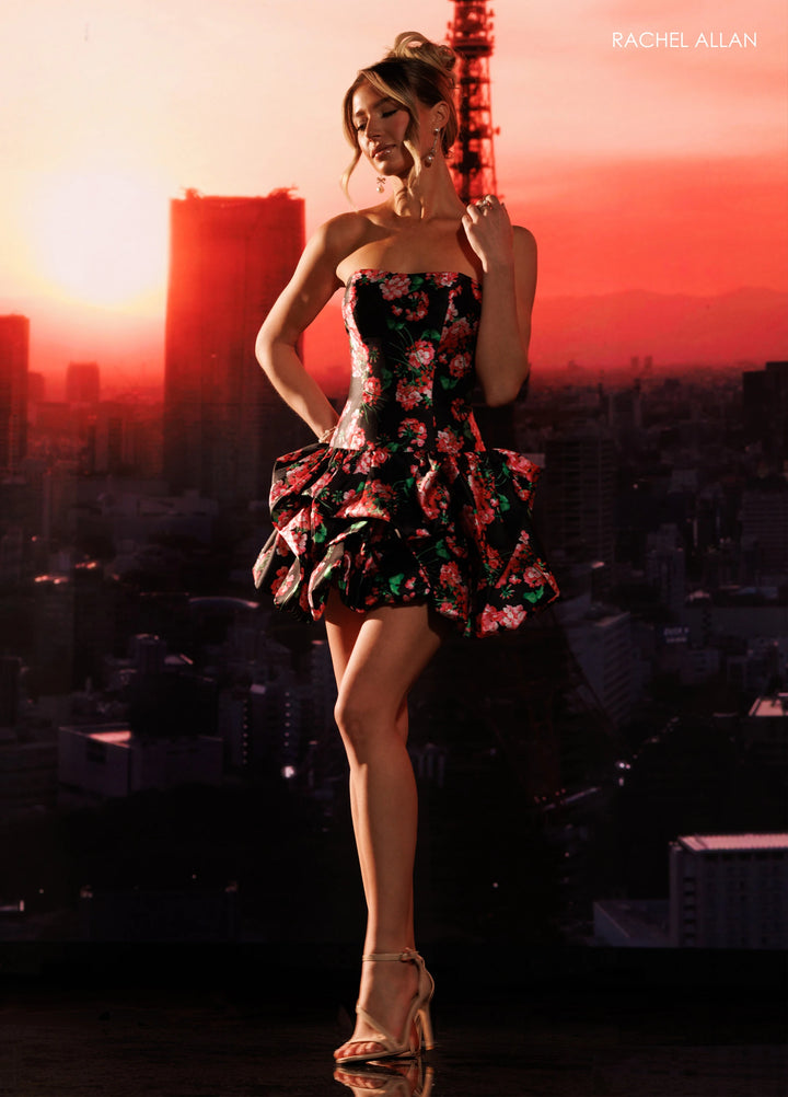 Rachel Allan 40684 Strapless Floral Ruffle Homecoming Dress