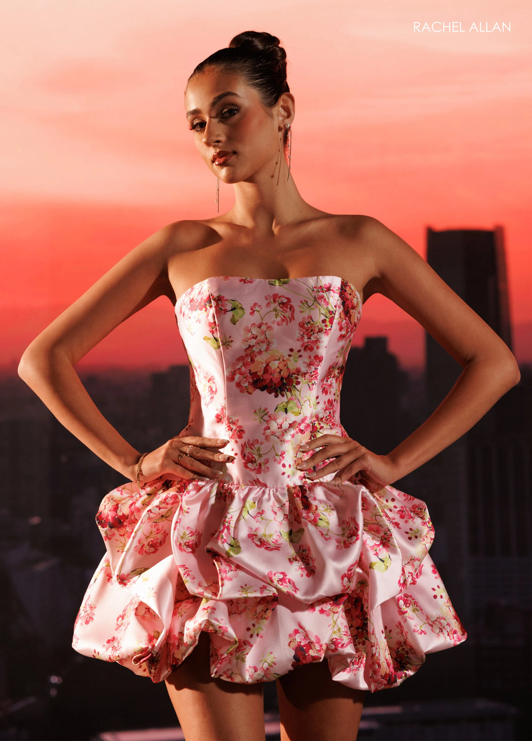 Rachel Allan 40684 Strapless Floral Ruffle Homecoming Dress